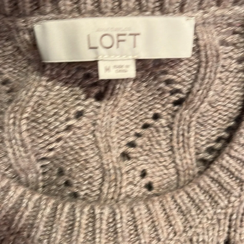 Ann Taylor LOFT Taupe/Light Tan Crew Neck Wave Print Sweater Sz M